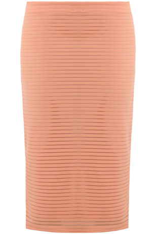 Peach Horizontal Stripe Print Back Slit Pencil Skirts