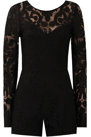 Black Floral Lace Long Sleeve Playsuit
