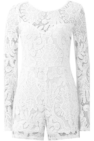White Floral Lace Long Sleeve Playsuit