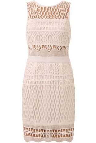Crochet Cut Out Bodycon Dress With Sheer Panels In White
