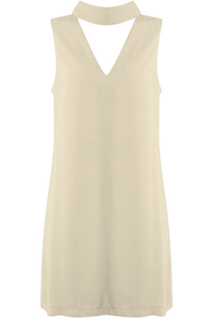 White Tab Neck Cut Out Shift Dress 