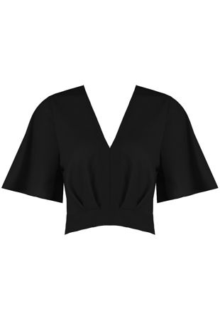 V Neck Tie Back Crop Top In Black