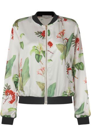White Flora Printed Bomber Jacket 