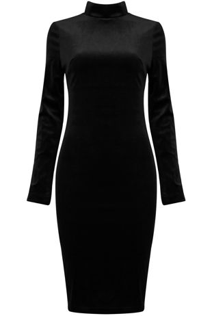 Black Velvet High Neck Bodycon Dress