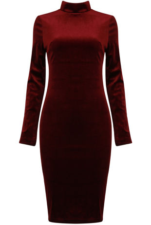 Burgundy Velvet High Neck Bodycon Dress