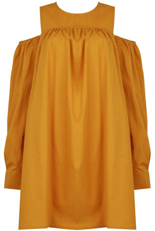 Yellow Ruffle Cold Shoulder Blouse