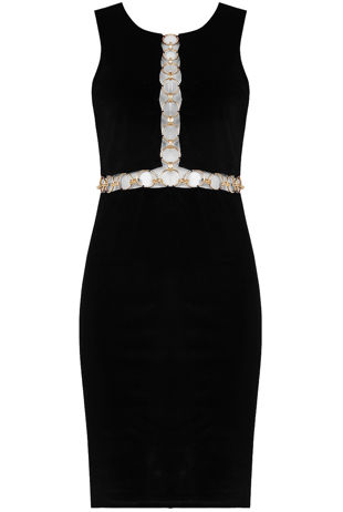 Black Velvet Front Ring Trimming Bodycon Dress