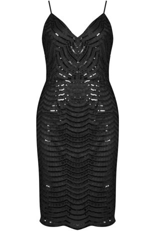 Black Sequin Mesh Overlay Party Dress 
