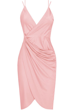 Rose Satin Wrap Bodycon Dress