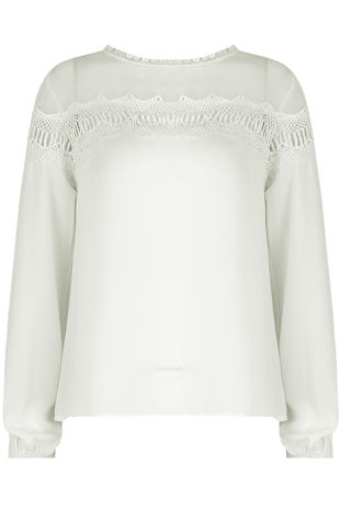 Crochet Embroidery Back Button Up Top in white