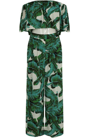 Green Tropical Print Off Shoulder Tops &  Palazzo Set