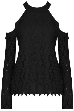 Black Crochet Cold Shoulder Lined Top