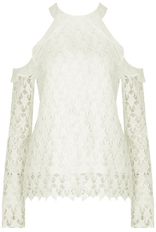 White Crochet Cold Shoulder Lined Top