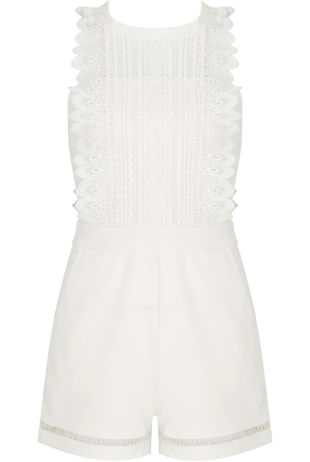 White Crochet High Neck Playsuit