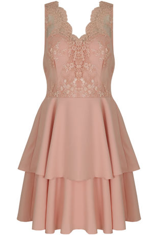 Pink Embroidered Mesh Layered Occasion Dress