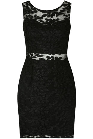 Black Flower Crochet Netted Bodycon Dress