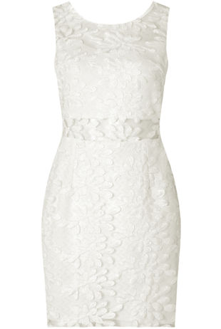 White Flower Crochet Netted Bodycon Dress