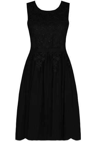 Black Flower Crochet Back Zip Up Shift Dress