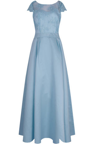 Blue Bridal Satin Embroidered Maxi Dress