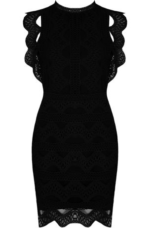 Black Crochet Lined Back Zip Up Bodycon Dress