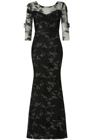 Black Flower Foil Crochet Netted Maxi Dress