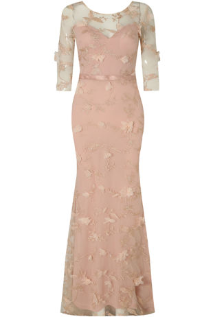 Rose Flower Foil Crochet Netted Maxi Dress