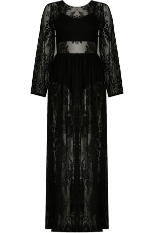 Black Long Sleeve Sheer Lace Dress