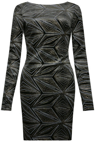 Black Glitter Embellished Velvet Bodycon Dress