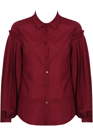 Pleated Sleeve Front Button Up Shirt Tops