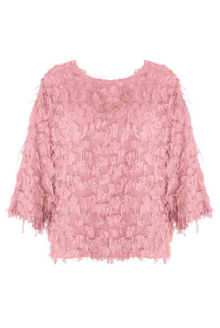 Wine Fringe Patch Trim Mesh Top -Copy