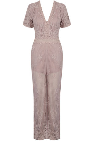Rose Floral Crochet Back Zip Up Jumpsuit