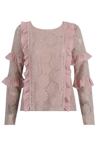Pink Floral Lace Frill Trim Tops