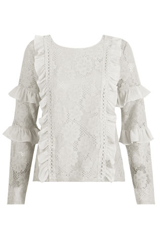 White Floral Lace Frill Trim Tops