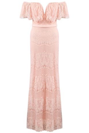 Rose Bandeau Lace Scallop Maxi Dress