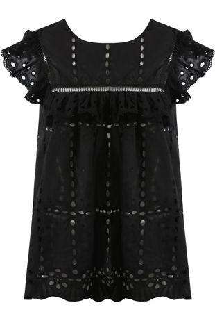 Black Broderie Anglaise Frill Top