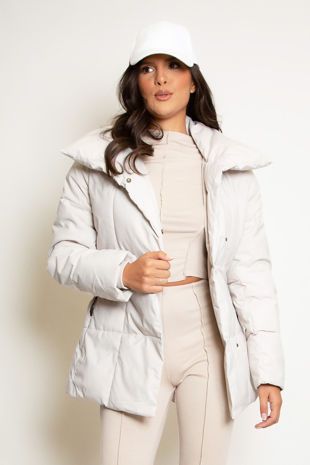Beige Short Quilted Puffer Coat