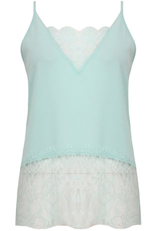 Mint Floral Lace Sleeveless Tops