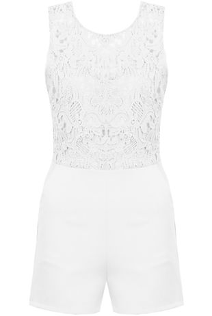 White Lace Open Back Side Pocketed Playsuit