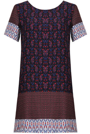 Navy Paisley Print Back Zip Up Shift Dress