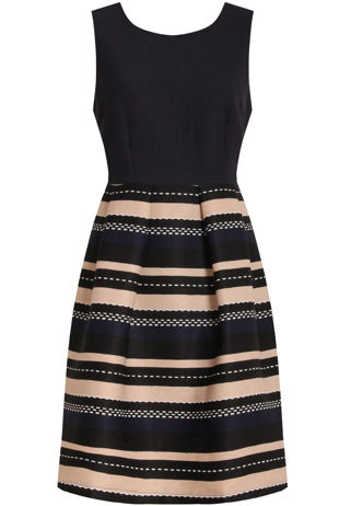 Navy Contrast Textured Sleeveless Shift Dress