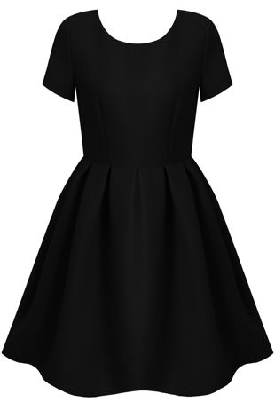 Black Pleated Back Zip Up Short Sleeved Flared Dress 
