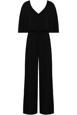 Black Front Low Neck Layered Palazzo Jumpsuit 