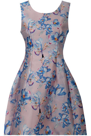 Pink Contrast Floral Print Prom Dress