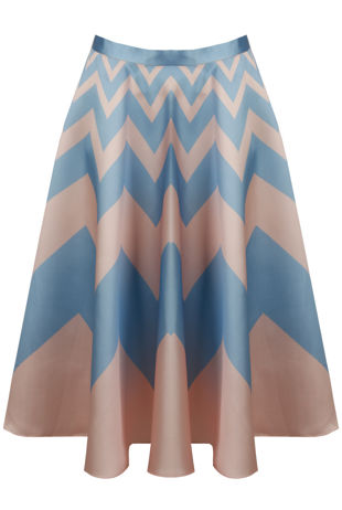 Blue Contrast Zig Zag Print Flared Skirt