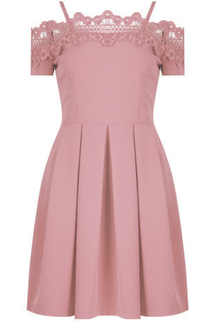 Rose Floral Embroidered Off The Shoulder Day Dress