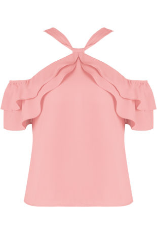 Pink Halterneck Frill Detail Top