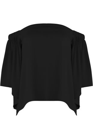 Off The Shoulder Open Back Chiffon Blouse In Black 