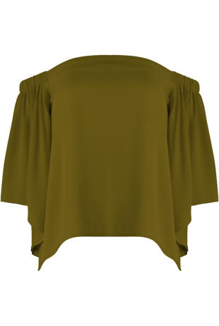 Khaki Off Shoulder Split Back Top