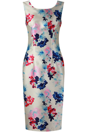 White Contrast Floral Print Midi Dress
