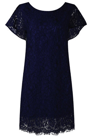 Navy Floral Lace Lined Shift Dress